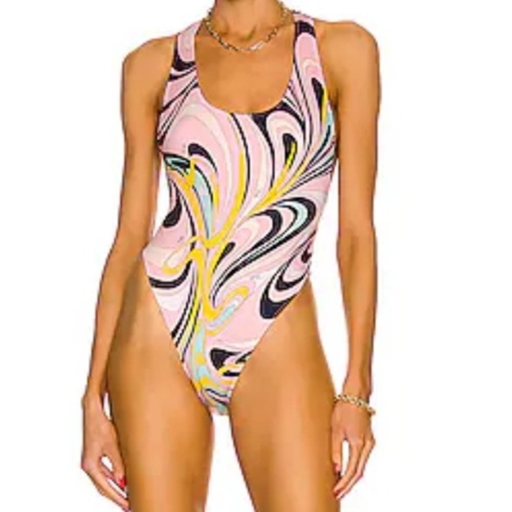 NEW Emilio Pucci Onde Halter One Piece Swimsuit Women's 44 IT Beach Resort